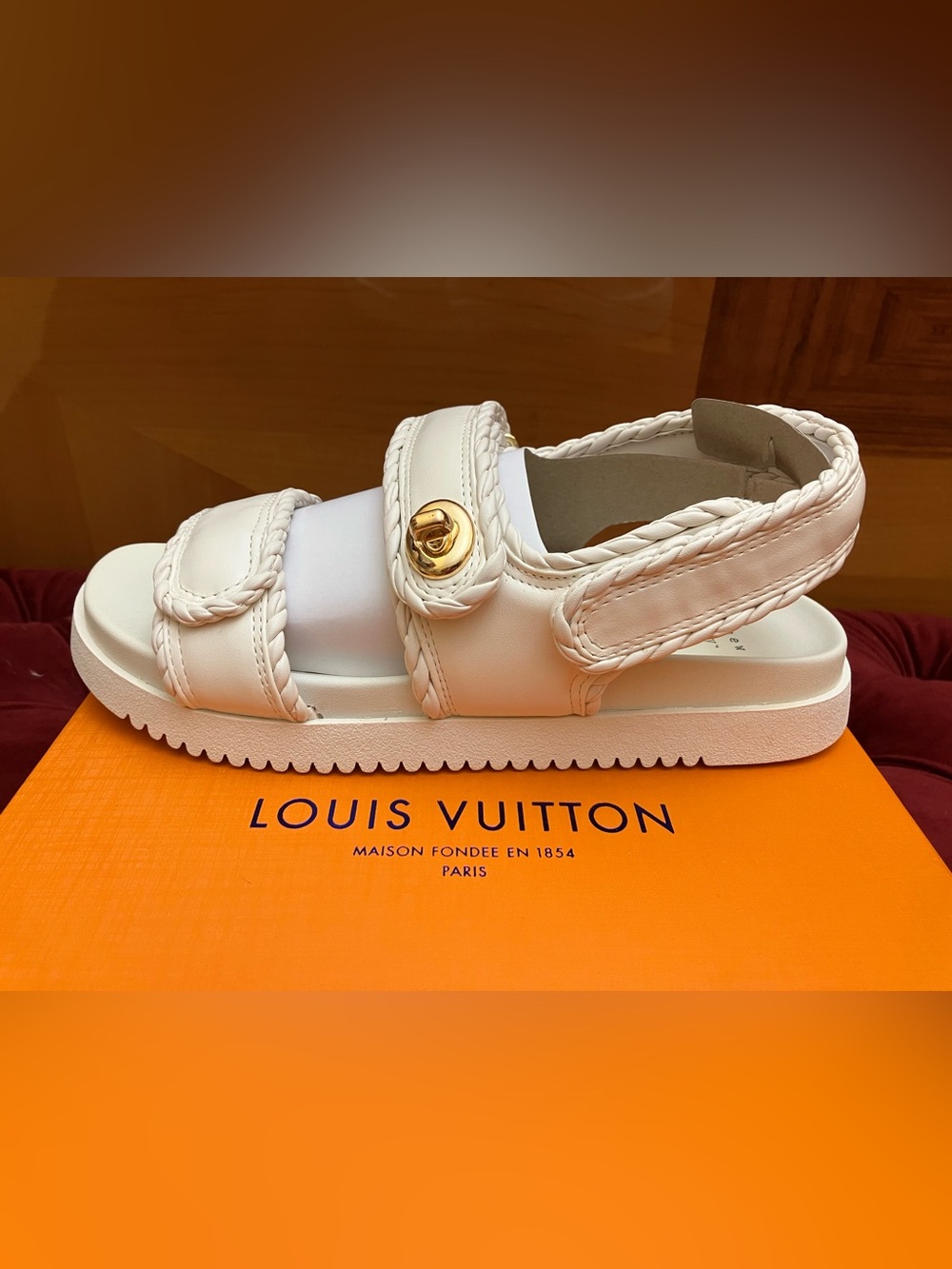 a new day White Braided-Strap Tilly Sandals with Gold Button Accent
